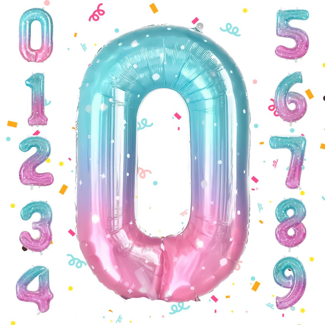 Biapian 数字 バルーン 数字0 風船 ナンバーバルーン 40インチ 大きい 誕生日 飾り付け バースデーバルーン 結婚式 記念日 ウェディング パーティー イベント ストロー付 マーメイド スター柄のサムネイル