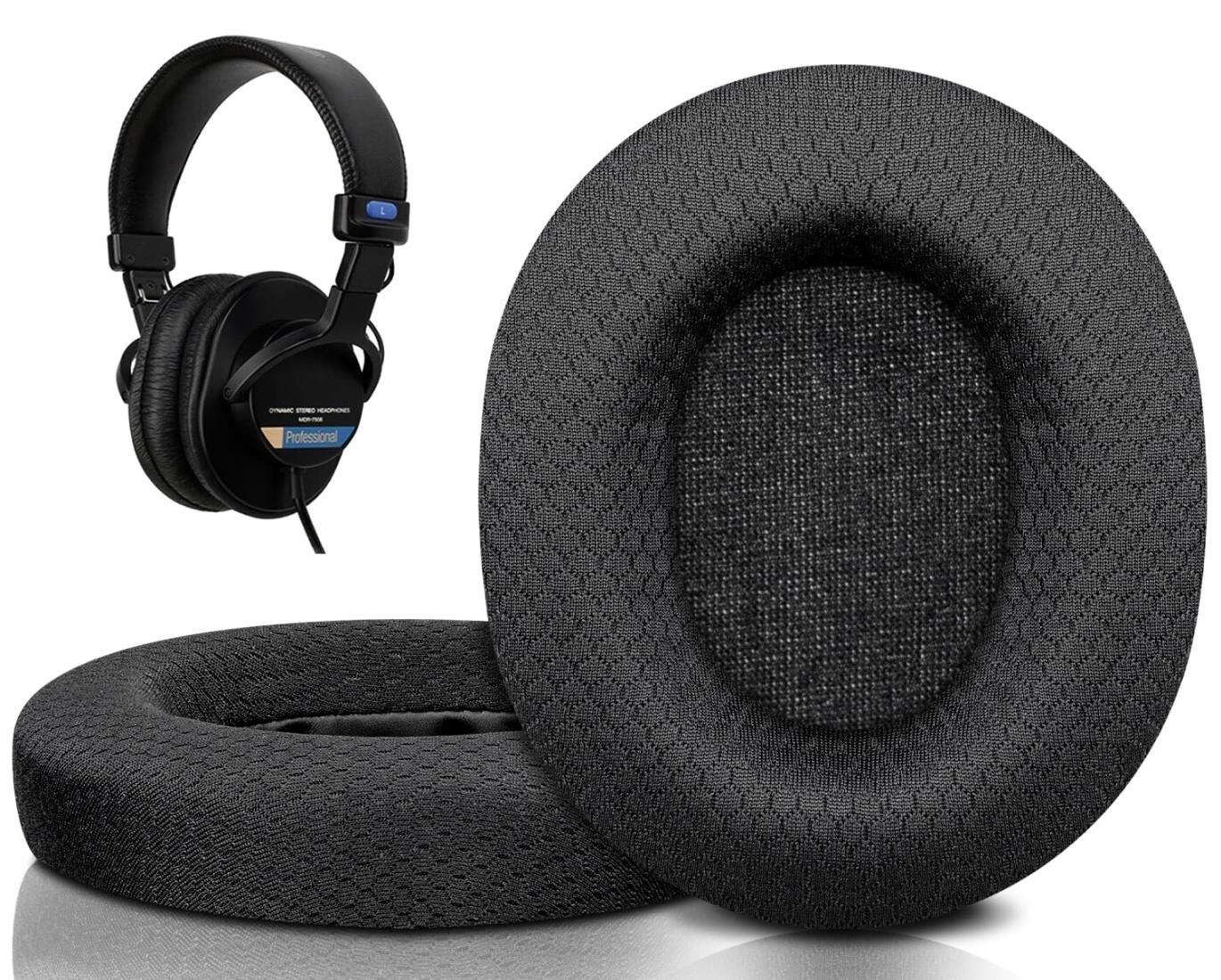 SOULWIT イヤーパッド メッシュファブリック SONY MDR-CD900ST / MDR-7506 / MDR-V6 / MDR-V7 ヘッドホン 用 交換 イヤークッション ノイズアイソレーションフォーム イヤーカップ - ブラック