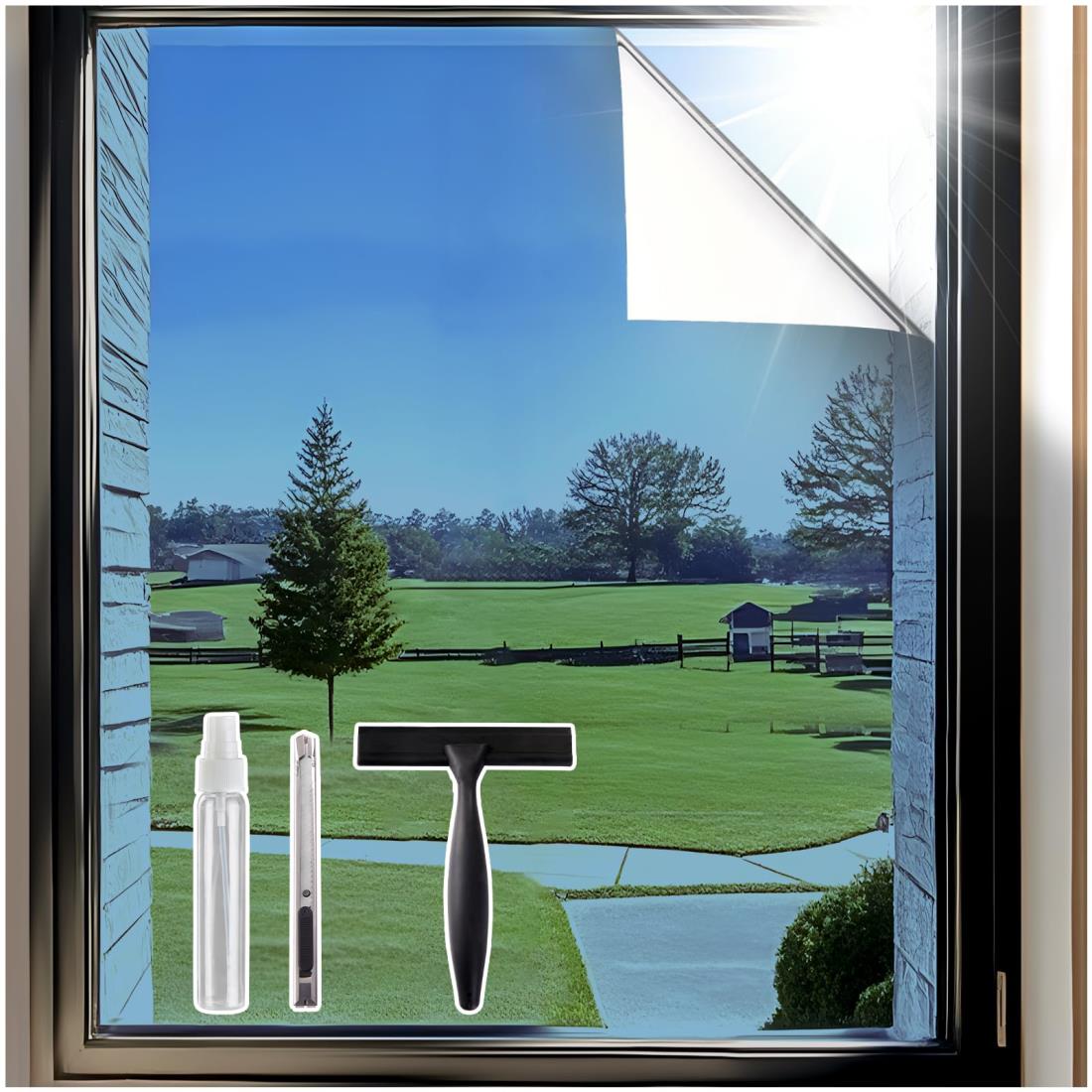 Coavas 遮光フィルム 遮光シート 断熱シート 窓 マジックミラー 目隠し 窓ガラスフィルム ミラーフィルム 窓 フィルム 外から見えない ガラス飛散防止フィルム 遮光断熱 uvカット 紫外線カット 西日対策 水で貼る 剥がせる 玄関 キッチン ベッドルーム（ブルー，60x300cm）