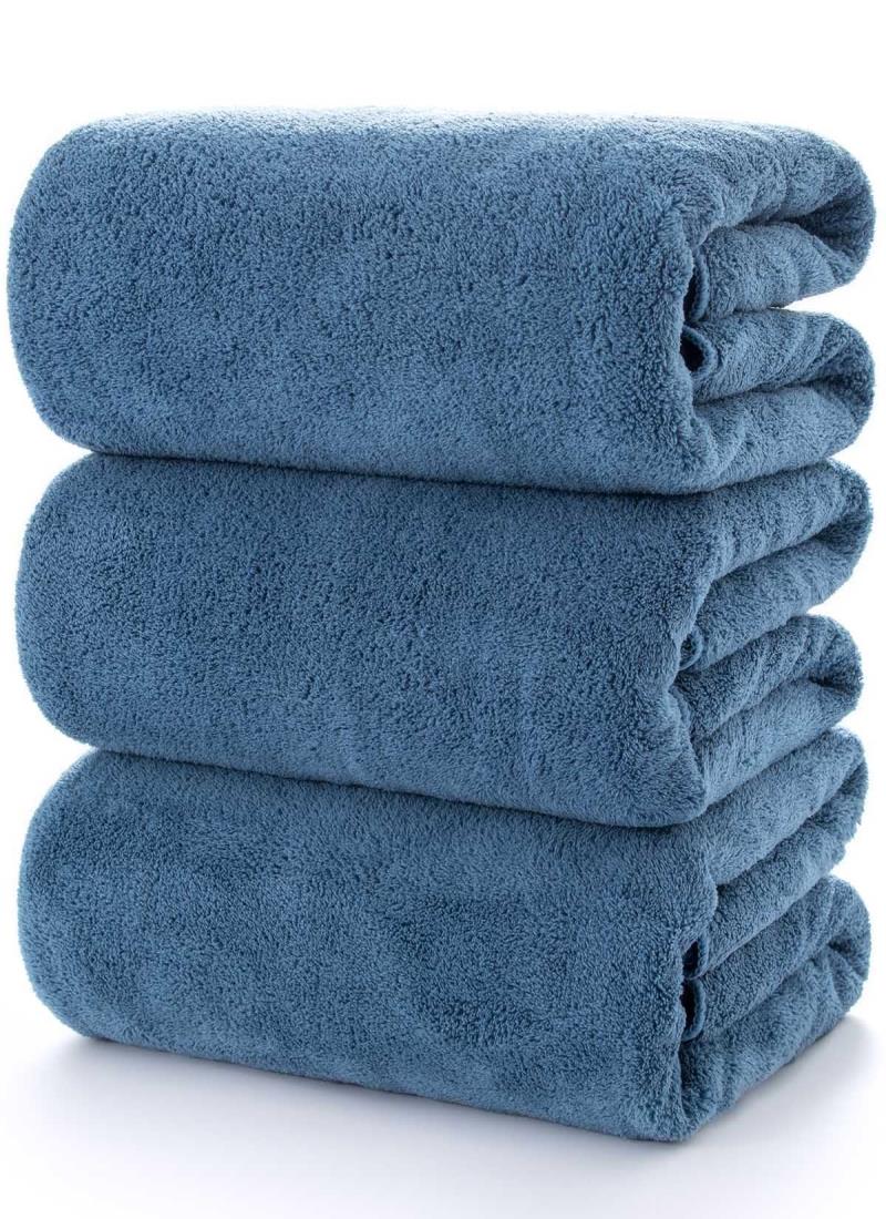 Lumimi バスタオル [3枚セット スモーキーブルー 70*140cm ] ふわふわ 大判 吸水速乾 ホテル仕様 柔らか肌触り エステ 業務用 サロン お風呂上がり耐久性 バス用品
