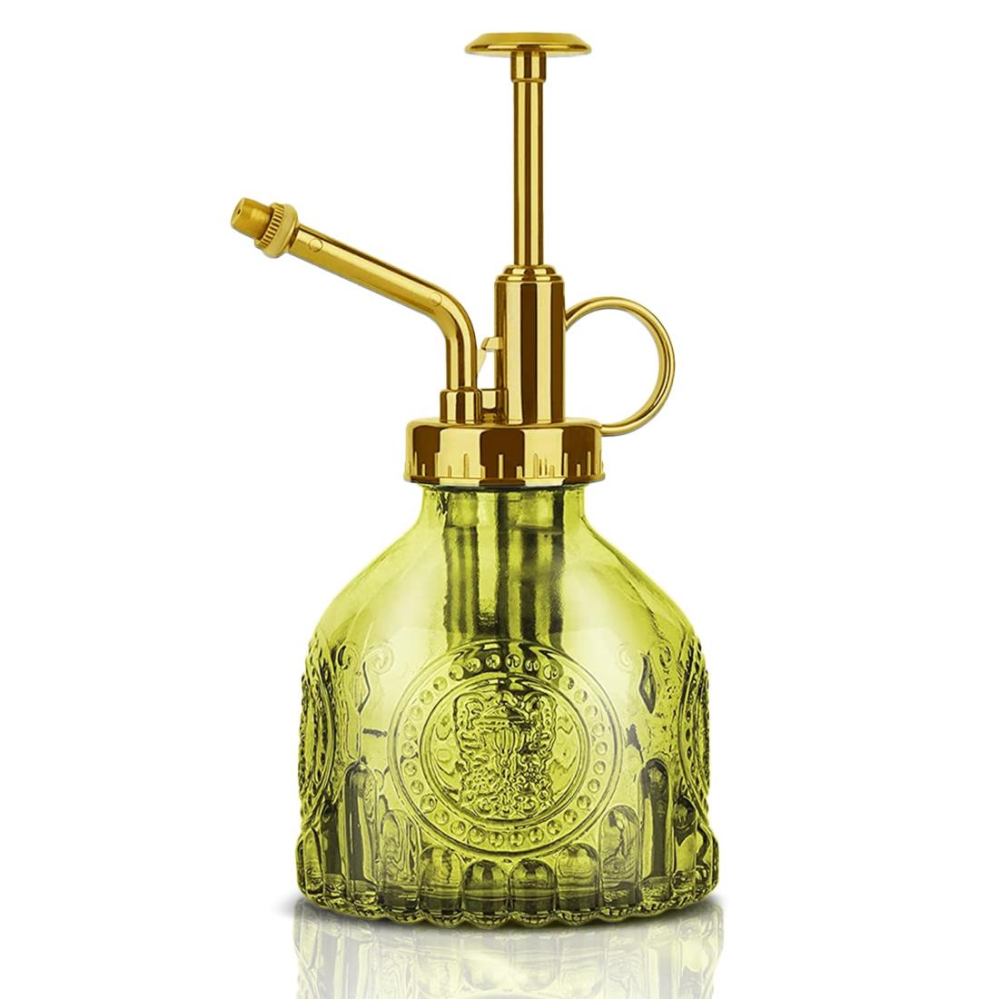 LanQii 霧吹き じょうろ ガラス 植物 園芸 アンティーク調 インテリア アウトドア おしゃれ 観葉植物 掃除 スプレー 水差し 散水 安定した散水が行える ガーデニング 水やり 花壇 フラワー 栽培 オフィス 小さい 200ml グリーン + ゴールドノズル
