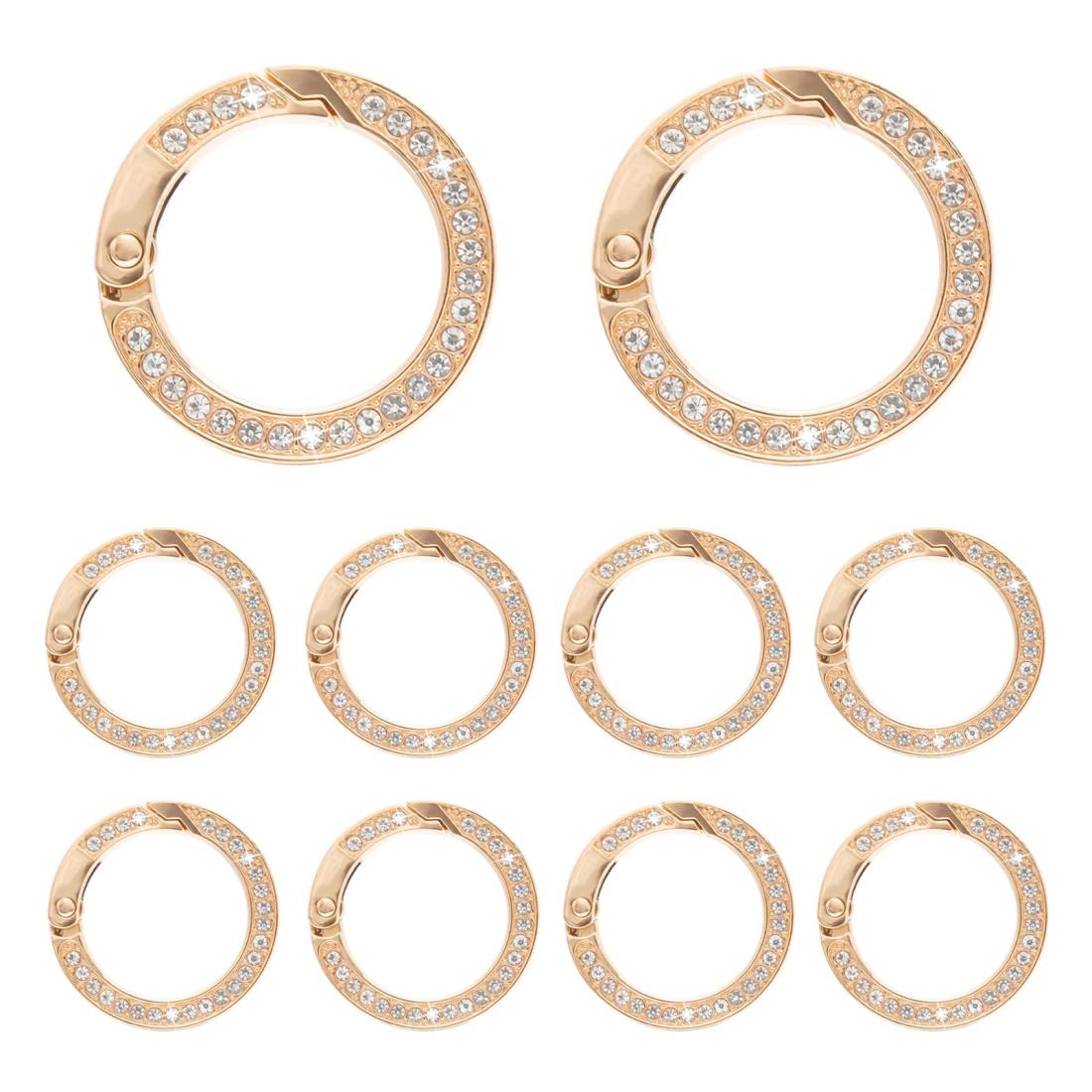 キーリング 10個セット 金色 おしゃれ カラビナ ラインストーン キラキラ 丸型 カバン飾り 鍵飾り バッグチャーム DIY手作りアクセサリー ジュエリー作り...