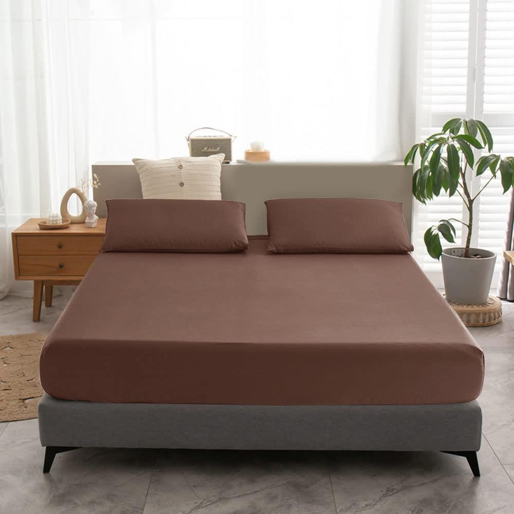 Treeflyheart ボックスシーツ シングル・ブラウン 吸水速乾 シーツ ベッドカバー 100x200cmのサイズ 着脱簡単 マチ30cm ポリエステル 抗菌・防臭