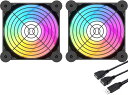 upHere 12cm USB冷却ファン USB扇風機小型 ミ ニ送風機 PC冷却ファン 虹色LED光る 2基連結 3段階調節 900-1300RPM 静音タイ...