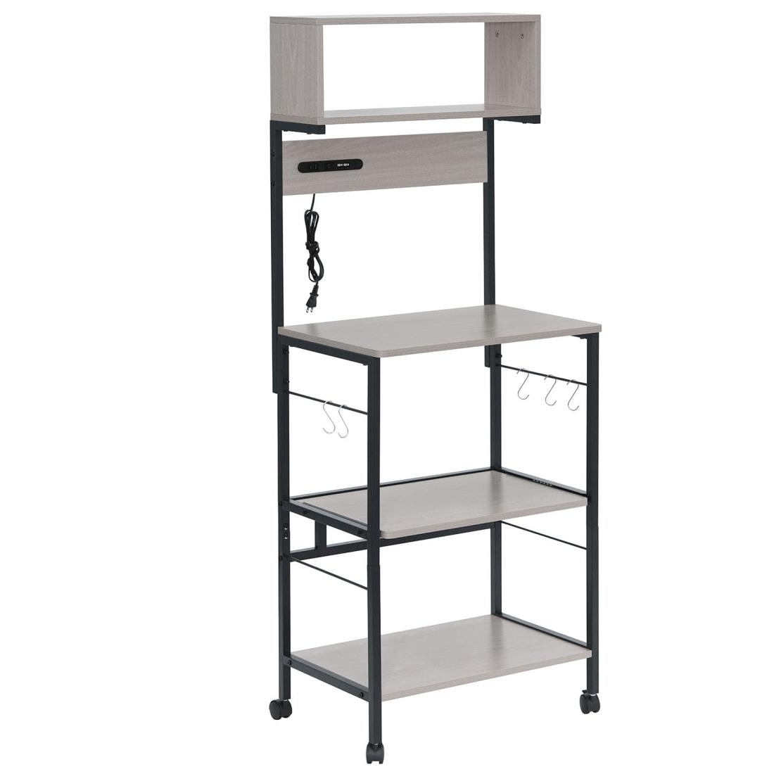 LYNCOHOME レンジラック 計4口 コンセント付き USBポート付き レンジ台 レンジボード 幅60 食器棚 キッチンラック キッチン収納 大型レンジ対応 キャスター付き（グレージュ 北欧風 おしゃれ）