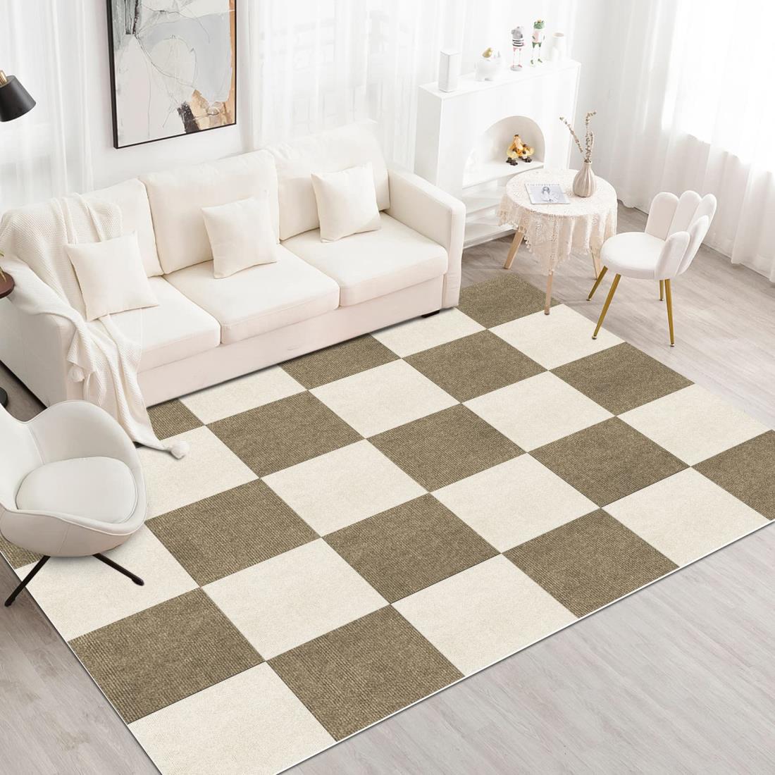 WEIDUOYI ジョイントマット 大判【30×30cm 30枚 】タイルカーペット タイルマット ずれない 吸着マット 防音 床暖房にも対応 洗えるカーペット ペット用 ペット/高齢者の滑り止め対策(モカ＆オフホワイト)