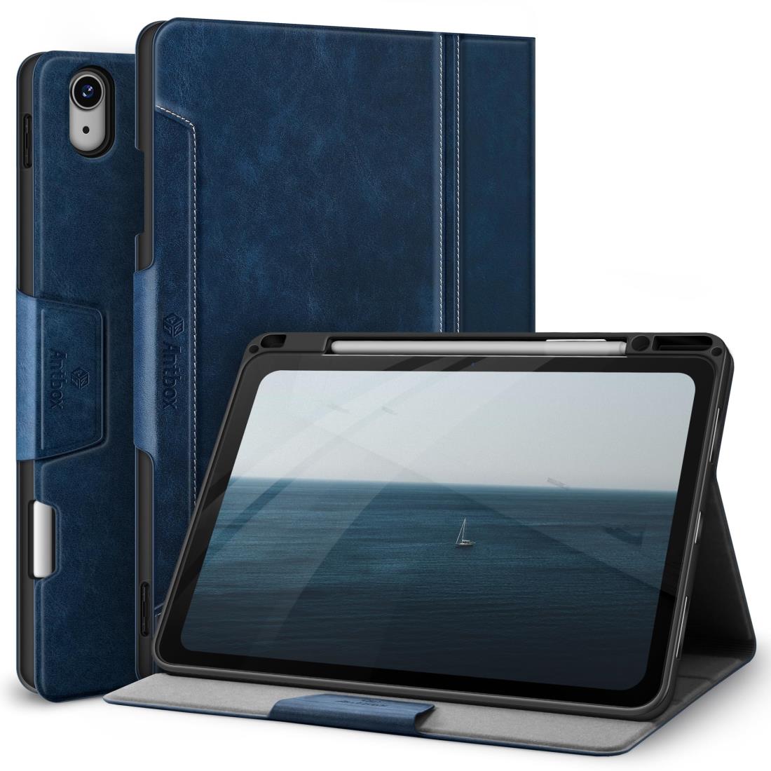 Antbox iPad Air 13インチ ケース M2 (2024) 専用 ペンシル ホルダー Pencil Pro/USB-C完全対応 ひび割れ防止 ソフトPUレザー マルチスタンド機能 オートスリープ (ブルー)