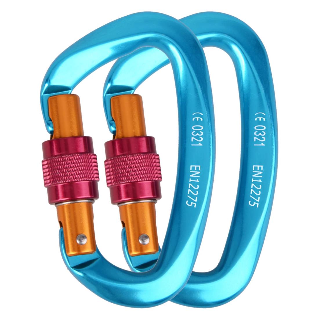 TRIWONDER カラビナ 登山 ロックカラビナ アルミ Dリング キーホルダー クライミング 登山釦 キーチェーン ワイヤーゲート クリップ ハンモック キャンプ用 セルフロック バックパック 脱落防止 (ブルー - 2個)
