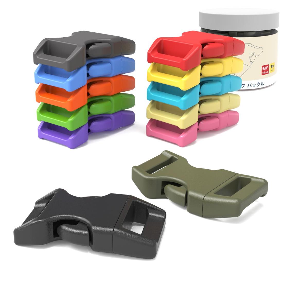 [Abma Cord] バックル 内径10mm/16mm サイドリリース バックル 12色 36/60/120個入り プラスチック バックル 差し込みバックル パラコード パーツ ブレスレット 犬の首 輪 ストラップ DIY用 カラフル 混色