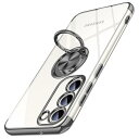 Galaxy S24 用 ケース クリア リング付き Samsung ギャラクシー S24 / SC-51E / SCG25 カバー 透明 おしゃれ OURJOY スマホケース メッキ加工 ソフトケース 耐衝撃 軽量 薄型 ストラップホール付き スタンド機能 車載ホルダー対応 携帯ケース・ブラック
