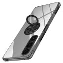 Xperia 1 VI 用 ケース クリア リング付き エクスペリア 1 VI/SO-51E カバー 透明 おしゃれ OURJOY スマホケース メッキ加工 ソフトケース 耐衝撃 軽量 薄型 ストラップホール付き スタンド機能 車載ホルダー対応 携帯ケース・ブラック