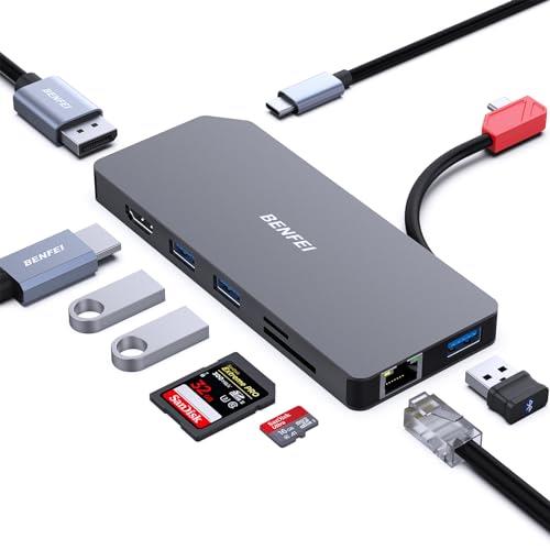 樂天商城 - 【2024年新型】BENFEI 9-in-1 ポータブル ドッキング ステーション、USB C MST ハブ - HDMI DisplayPort デュアル モニター/3*USB Type-A/1*USB Type-C(10Gbps+100W PD)/SD/TF カード リーダー/1*RJ45 互換 MacBook Pro/Air 2023、iMac搭載