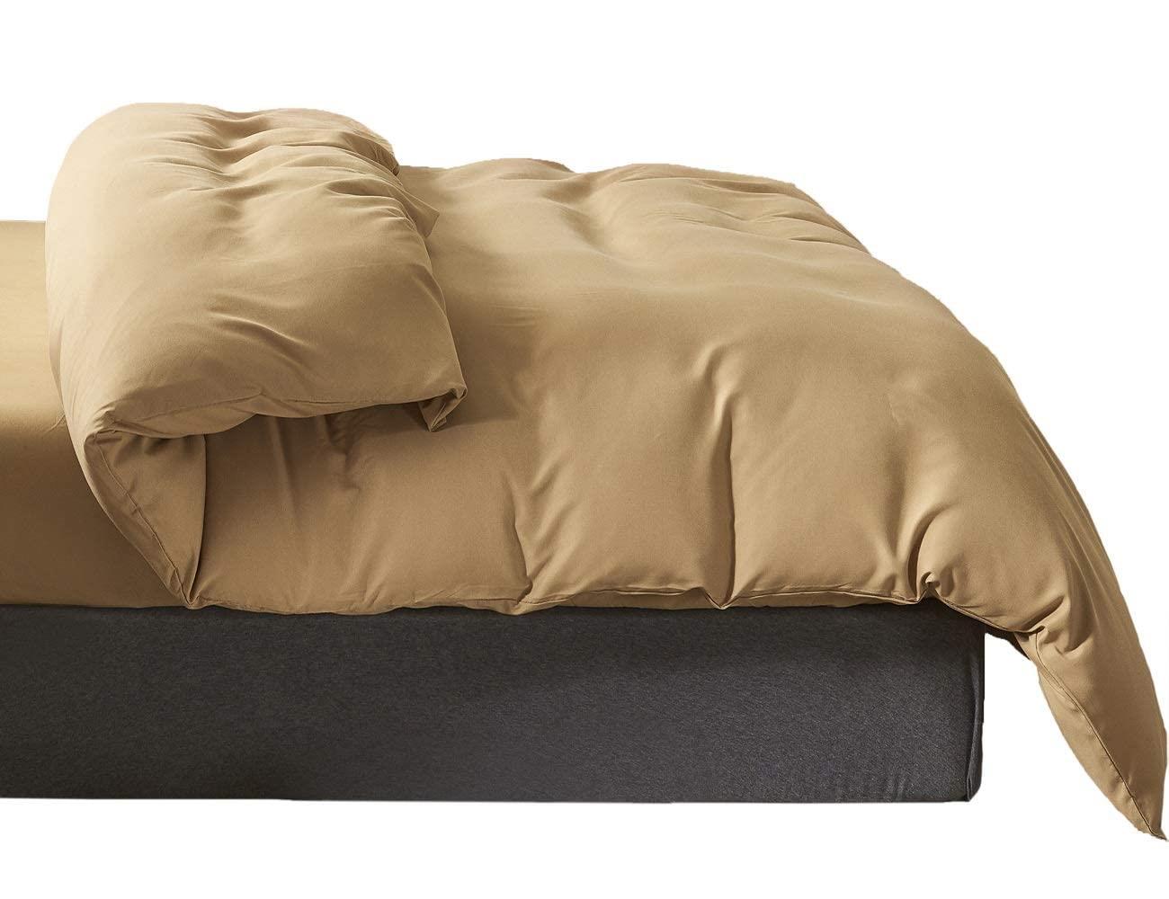 掛けふとんカバー ジュニア キャメル 135x185cm 綿混 無地 布団カバー 洗い替え 防ダニ 防シワ オールシーズン 速乾 通気 単品売り