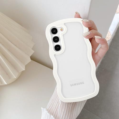 QLTYPRI Galaxy S24 ケースクリア SC-51E / SCG25 TPU バンパー ウェーブ おしゃれ 韓国 可愛い ケース 透明 薄型 軽量 耐衝撃 スマホケース ワイヤ　レス充電対応 ストラップホール付き ギャラクシーS24 ケース 6.2インチ 対応 - ホワイト