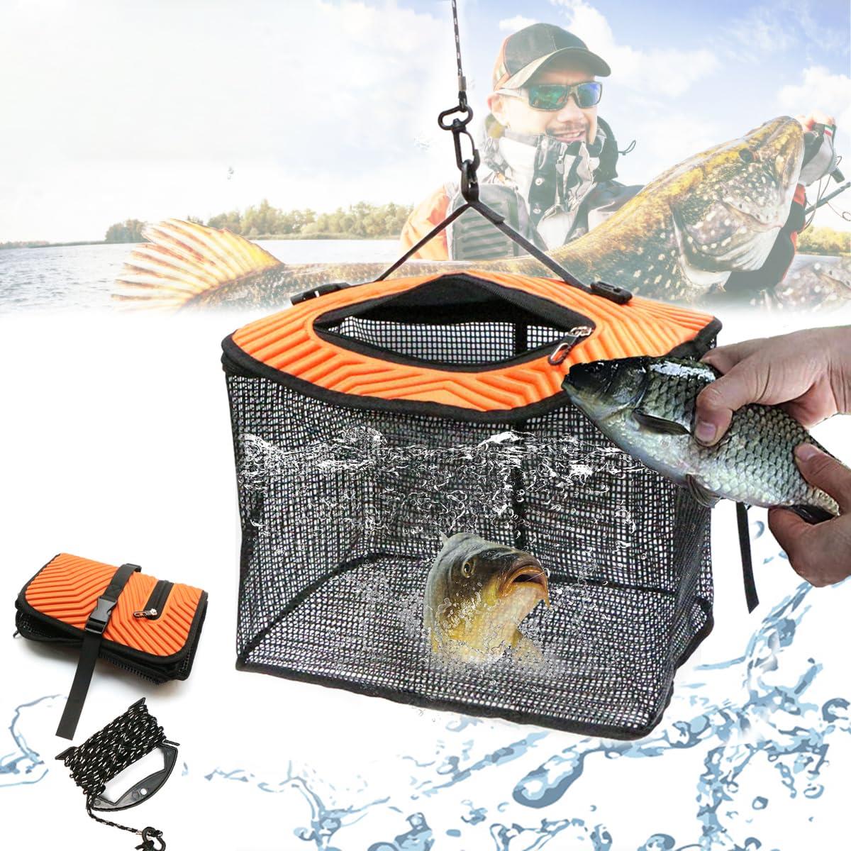 Yoseka 釣り 折りたたみフローティングスカリ 釣り道具 10mロープ付属 コンテナバッグ 海釣り 折りたたみフローティングスカリ 釣り バッグ 40cm メッシュコンテナ 釣り道具