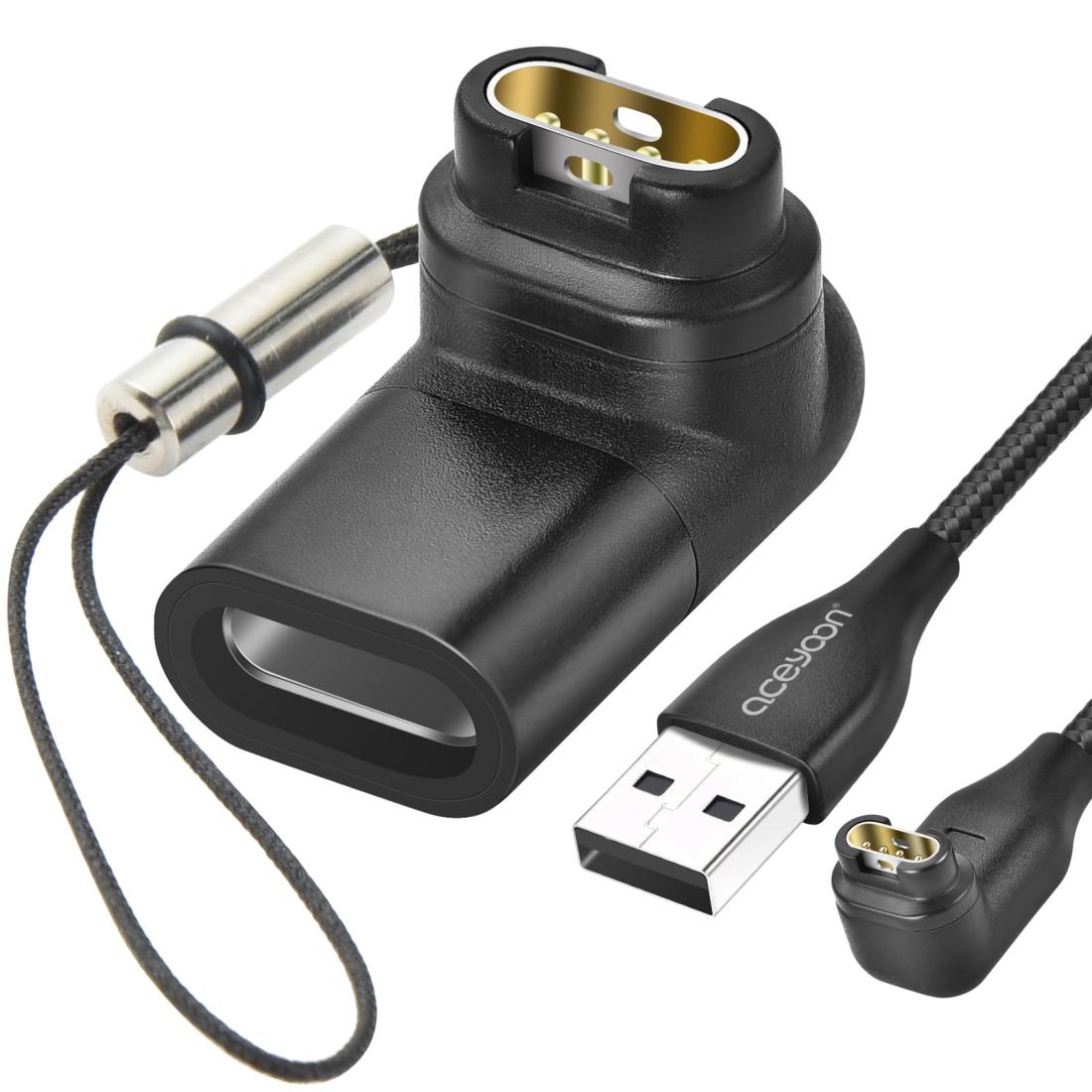 aceyoon ガーミン用充電ケーブル 1m L字型 + USB 変換アダプタ セット for Garmin 充電器 急速充電 チ..