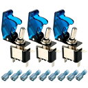 KILIGEN ミサイルスイッチ 12V-24V 20A 3個セット LED搭載 3極タイプ ON-OFF (青い)
