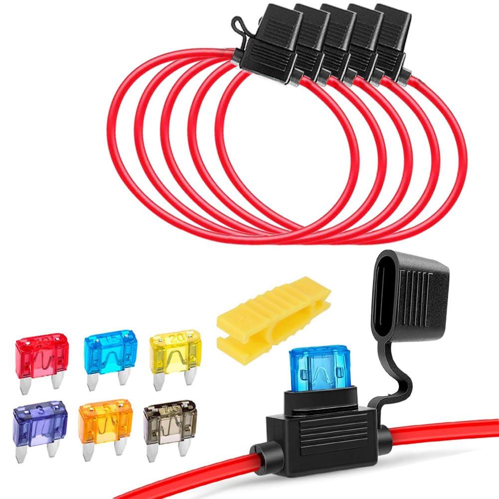 Kiligen 5個インライン ATC ATO ヒューズホルダー 自動車用20A 防水 6個ブレードヒューズ（3A / 5A / 7.5A / 10A / 15A / 20A各1個入り）