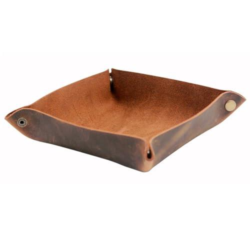 Boshiho 小物入れ トレー レザートレイ 正方形 小物置き トレイ 卓上 小物収納 本革 アクセサリートレイ 鍵置き 収納ボックス 玄関収納 ダークブラウン