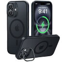 【新形態!スタンド使いながら充電OK】CASEKOO iPhone16 用 ケース 指紋防止 隠しスタンド付き Magsafe対応 マットケース 米軍MIL規格 耐衝撃 カメラ保護 黄変防止 軽量 薄型 半透明 ストラップホール付き ワイ ヤレス充電対応 アイフォン16用 ケース(ブラック)