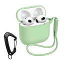 MILPROX AirPods 4用ケース シリコン ソフト 全面保護 耐衝撃 指紋防止 防震 防塵 落下/紛失防止 開閉式防塵カバー ワイヤ レス充電対応 可視LEDライト カナビラ&シリコン製ストラップ付き エアーポッズ4(2024年発売 第4世代)ミントグリーン