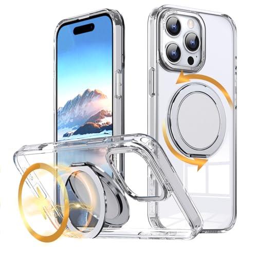 KWATUNG ケース iphone 16 pro max 対応 ケース magsafe対応 360°回転スタンド いphone16pro max 用 ケース magsafe対応 リング ワイ ヤレス充電対応 指紋防止 アイホン16pro max 用 ケース マグネット搭載 耐衝撃 米軍MIL規格 iphone16プロマックス用 ケース 透明 黄変防止