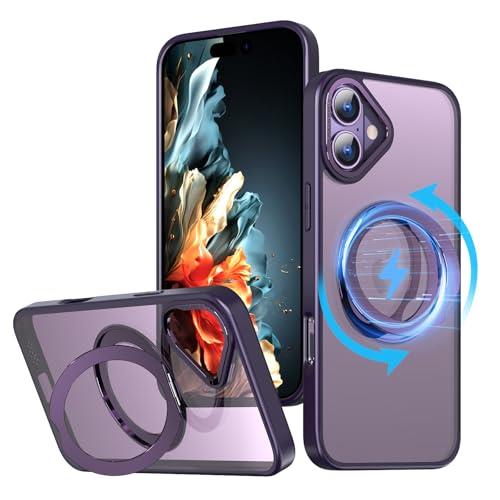 KWATUNG ケース iphone16用ケース magsafe対応 ワイ ヤレス充電 アイホン16用ケース 耐衝撃 iphone 16 用 ケース 360°回転スタンド 縦横両対応 スマホケース iphone 16 用 マグセーフ リング マグネット搭載 アイフォン16 用ケース 防指紋 米軍MIL規格 iphone16 用カバー 6.
