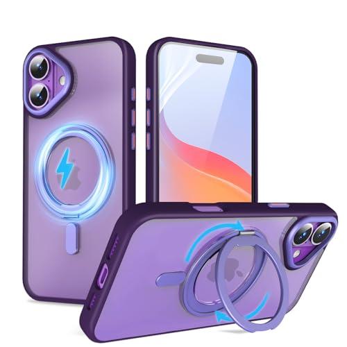 QUEASON 互換品 スマホケース【iPhone 16Plus 用 MagSafe対応 ケース】360°回転スタンド ワイヤレ ス充電対応 いphone16plus 用 ケース リング付き 米軍MIL規格 iphone 16 plus 用 ケース 超強磁力 落下防止 iphone16plus 用 ケース 耐衝撃 iphone16プラス 用 ケース 半透明