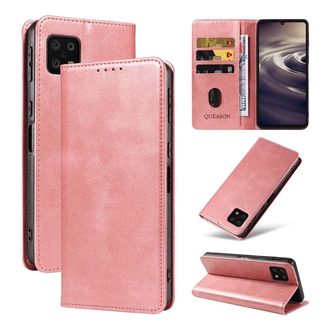 QUEASON 互換品 スマホケース【AQUOS Sense6/Sense6S 通用手帳ケース】aquos sense6 ケース 携帯ケース スタンド機能 アクオスセンス6s ケース aquosセンス6s ケース 薄型ケース カード収納 落下防止 マグネット式 耐衝撃 全面保護 防塵（ローズゴールド）