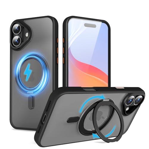 QUEASON 互換品 スマホケース【iPhone 16Plus 用 MagSafe対応 ケース】360°回転スタンド ワイヤ レス充電対応 いphone16plus 用 ケース リング付き 米軍MIL規格 iphone 16 plus 用 ケース 超強磁力 落下防止 iphone16plus 用 ケース 耐衝撃 iphone16プラス 用 ケース 半透明