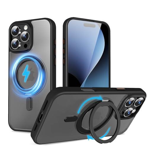 QUEASON 互換品 スマホケース【iPhone 16Pro 用 MagSafe対応 ケース】360°回転スタンド ワイ ヤレス充電対応 iphone 16 pro 用 ケース リング付き 米軍MIL規格 いphone16pro 用 ケース 超強磁力 落下防止iphone16pro 用 ケース 耐衝撃 アイフォン16pro 用 ケース 半透明 防
