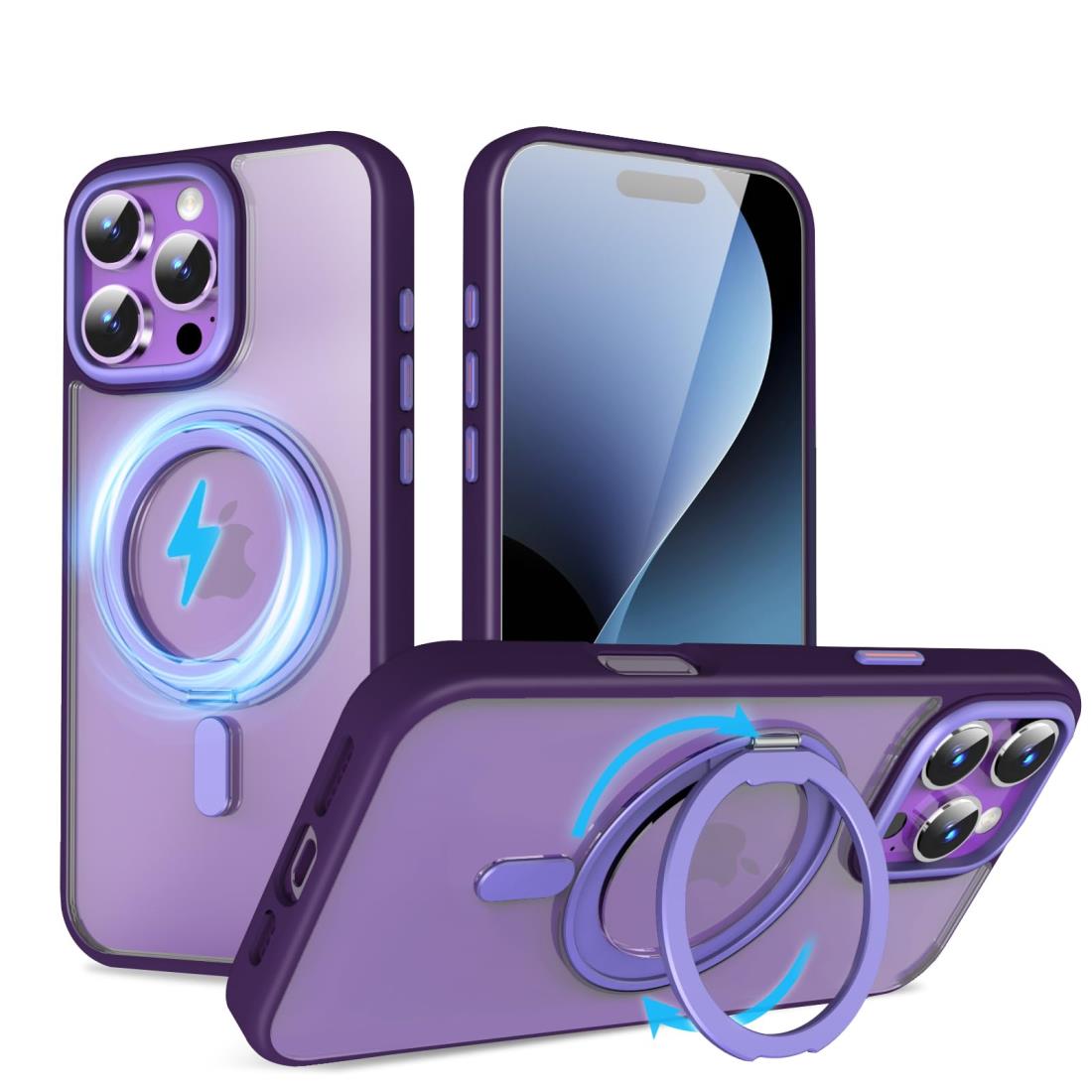 QUEASON 互換品 スマホケース【iPhone 16Pro 用 MagSafe対応 ケース】360°回転スタンド ワイヤ レス充電対応 iphone 16 pro 用 ケース リング付き 米軍MIL規格 いphone16pro 用 ケース 超強磁力 落下防止iphone16pro 用 ケース 耐衝撃 アイフォン16pro 用 ケース 半透明 防