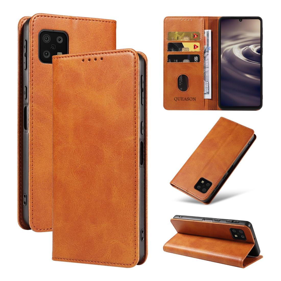 QUEASON 互換品 スマホケース【AQUOS Sense6/Sense6S 通用手帳ケース】aquos sense6 ケース 携帯ケース スタンド機能 アクオスセンス6s ケース aquosセンス6s ケース 薄型ケース カード収納 落下防止 マグネット式 耐衝撃 全面保護 防塵（カーキ）