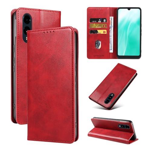 QUEASON 互換品 スマホケース 【Arrows We2 F-52E 用 ケース 手帳型】スタンド機能 アローズ f-52e 用 ケース 携帯カバー マグネット式 アローズwe2 用 ケース カード収納 落下防止 arrows we2 fcg02 用 ケース 耐衝撃 全面保護 防塵（レッド）