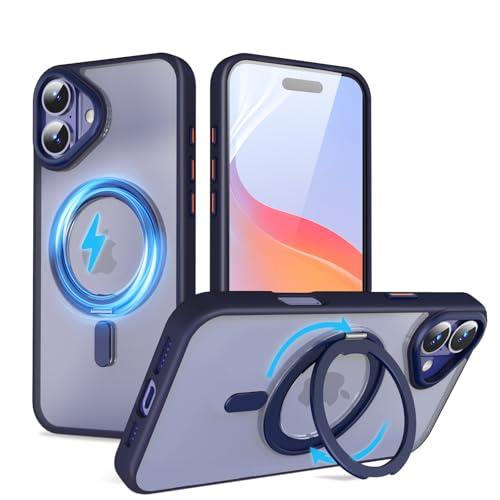 QUEASON 互換品 スマホケース【iPhone 16Plus 用 MagSafe対応 ケース】360°回転スタンド ワ イヤレス充電対応 いphone16plus 用 ケース リング付き 米軍MIL規格 iphone 16 plus 用 ケース 超強磁力 落下防止 iphone16plus 用 ケース 耐衝撃 iphone16プラス 用 ケース 半透明