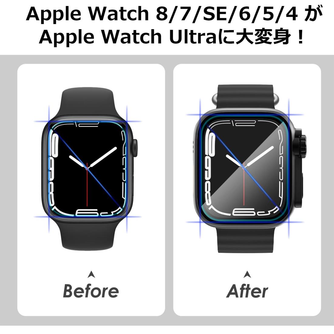 TALENANA for Apple Watchケース 45mm/44mm/41mm/40mm 瞬時にApple Watch Ultraに変身する 防水 series 8/7/SE/6/5/4 液晶保護フィルム+保護ケース+背面ケースの3 in 1デザイン 一体型 全面保護 液晶保護 防傷 耐衝撃 高透過率 （Series 6/SE/5/4、40mm、ブラック）