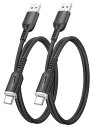 SUNGUY USB Type C ケーブル 0.6M 絡まないケーブル シリコン素材採用【2本セット】18W高速充電 USB-A to USB-C 短い 60cm USB2.0データ転送 Android Auto/Carplay対応 高耐久性 iPhone16/15シリーズ/Galaxy S24 ultra/iPad Pro/iPad air 5 /Xperiaその他USB-C機器対応 ブラ