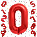 EXGOX 数字 バルーン 大きい レッド 誕生日 ナンバー 0 アルミ風船 32インチ バースデー パーティー 成人式 入学 卒業式 記念日 お祝い 飾り付け