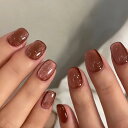 THCEVRLA ネイルチップ - チェスナットブラウン 手作りネイルチップ ショートクMINI,キャッツアイ マグネット おしゃれ 付け爪ゲル化,ツールキットが付属しています,24枚入