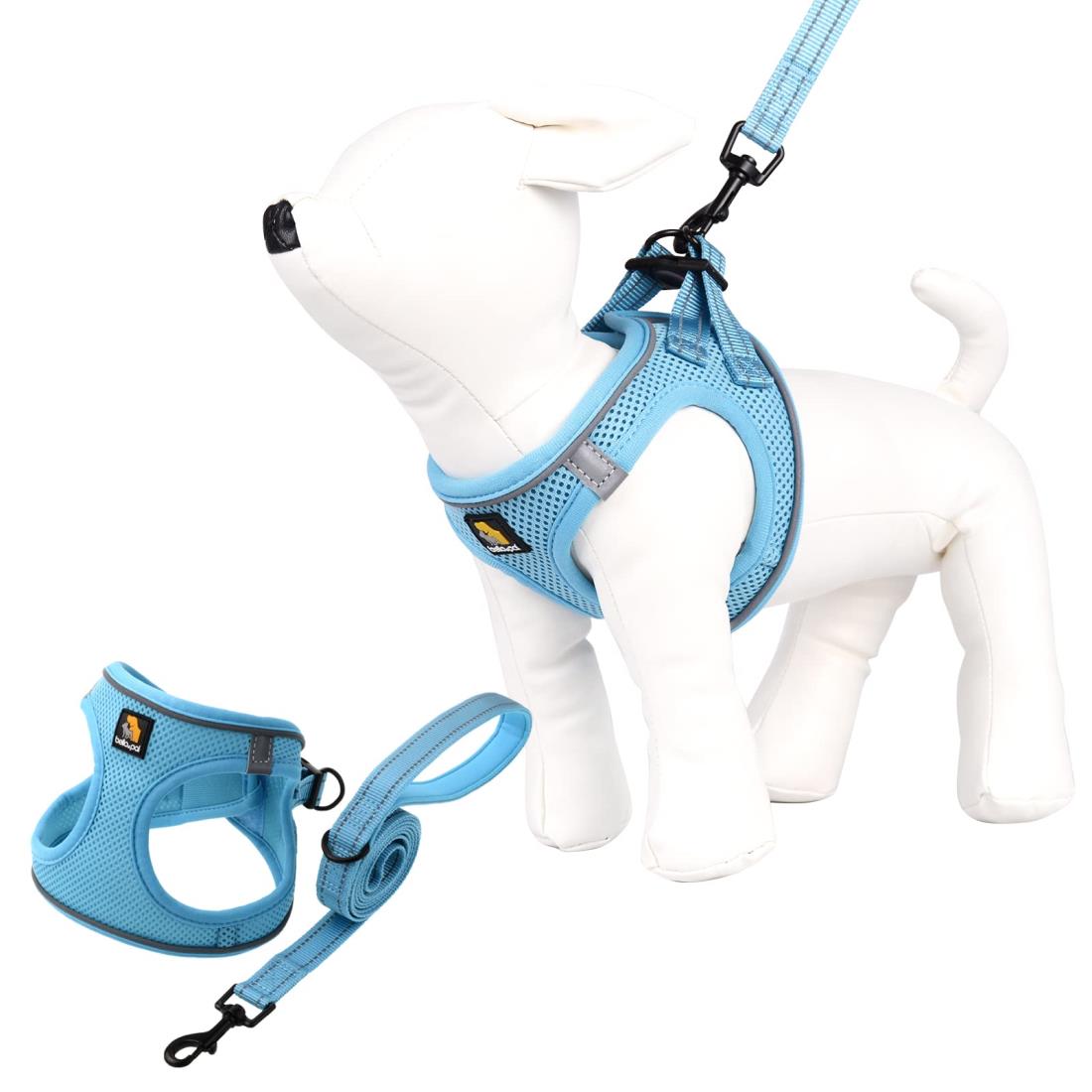 BELLA & PAL 猫 犬 ハーネス 小型犬 リード付 犬用ハーネス 超小型犬 反射テープ 胴輪 猫用 ソフト メッシュ ベスト ねこ服 リードセット 簡単装着 おしゃれ 可愛い 通気性 首輪 散歩用 調節可能 ブルー