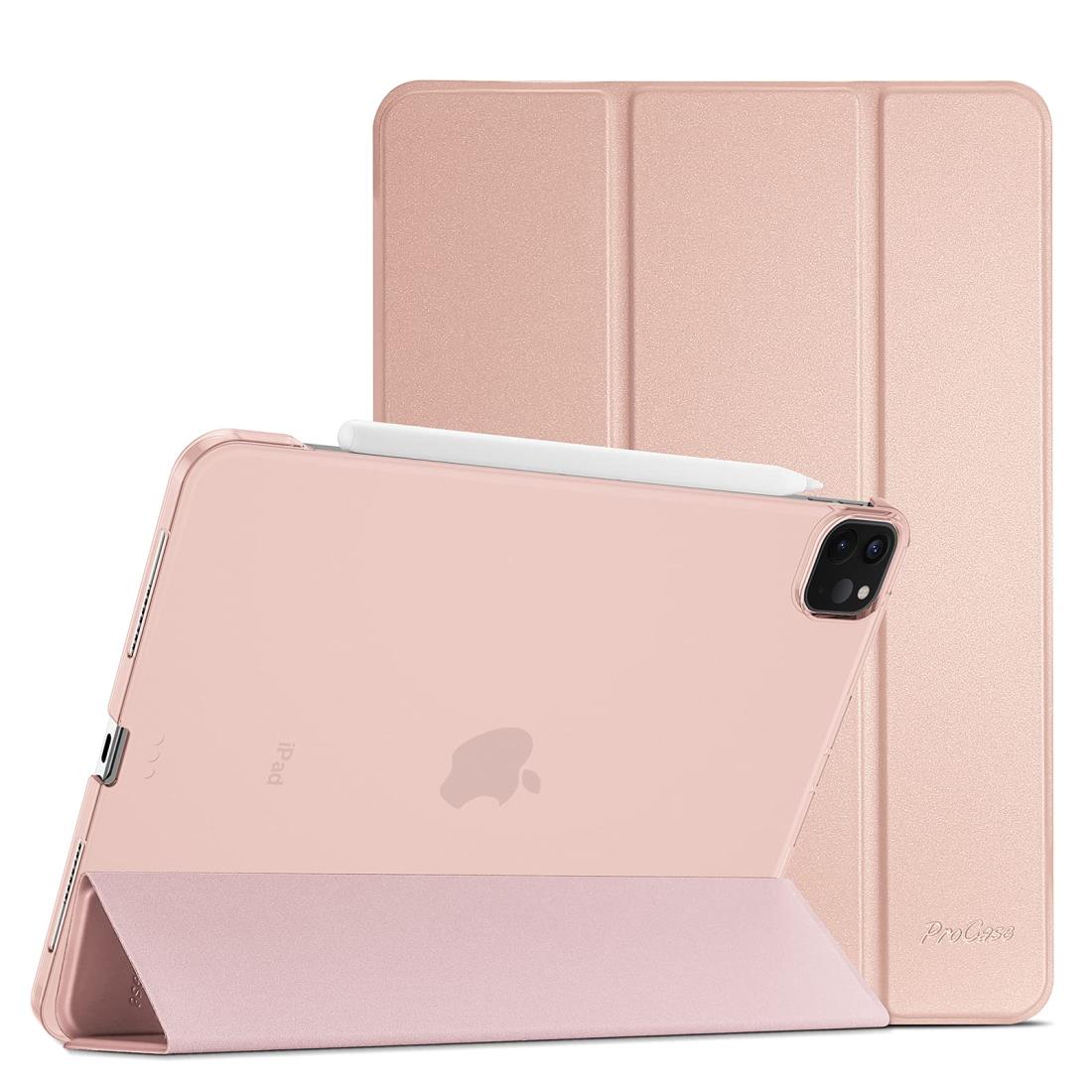 ProCase iPad Pro 12.9 ケース 第6/5/4/3世代に適用（2022 2021 2020 2018） スリム 三つ折り スタンド スマートカバー Pencilのペアリングと充電に対応 - ローズゴールド