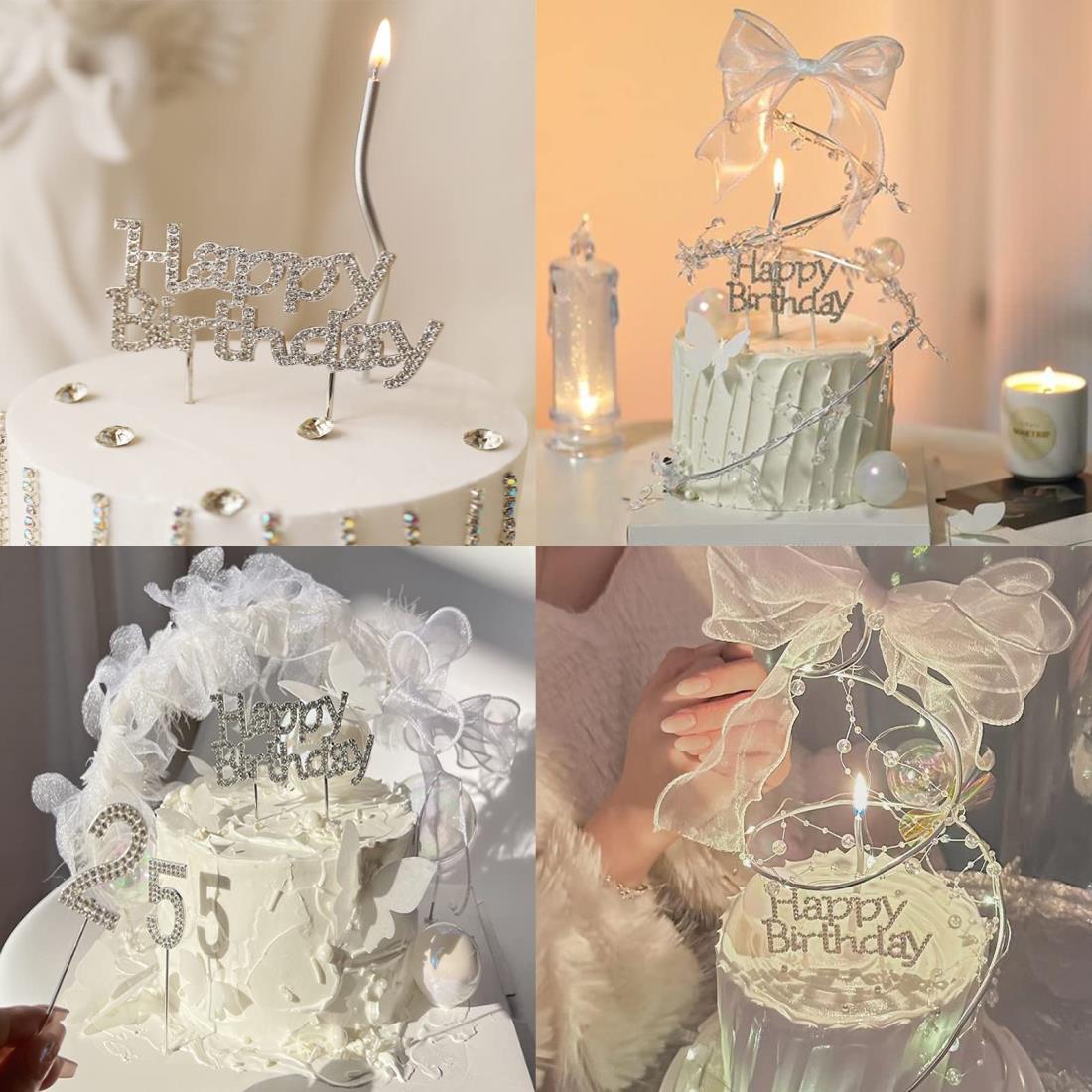 nalaina Happy Birthday ケーキトッパー 誕生日 ケーキ挿入カード ウォータドリル 誕生日ケーキ ハッピーバースデー 飾り付け ケーキ飾り ケーキ専用 デコレーション ケーキ お誕生日 記念写真 お祝い 記念撮影 かわいい 誕生日パーティー シルバー 2