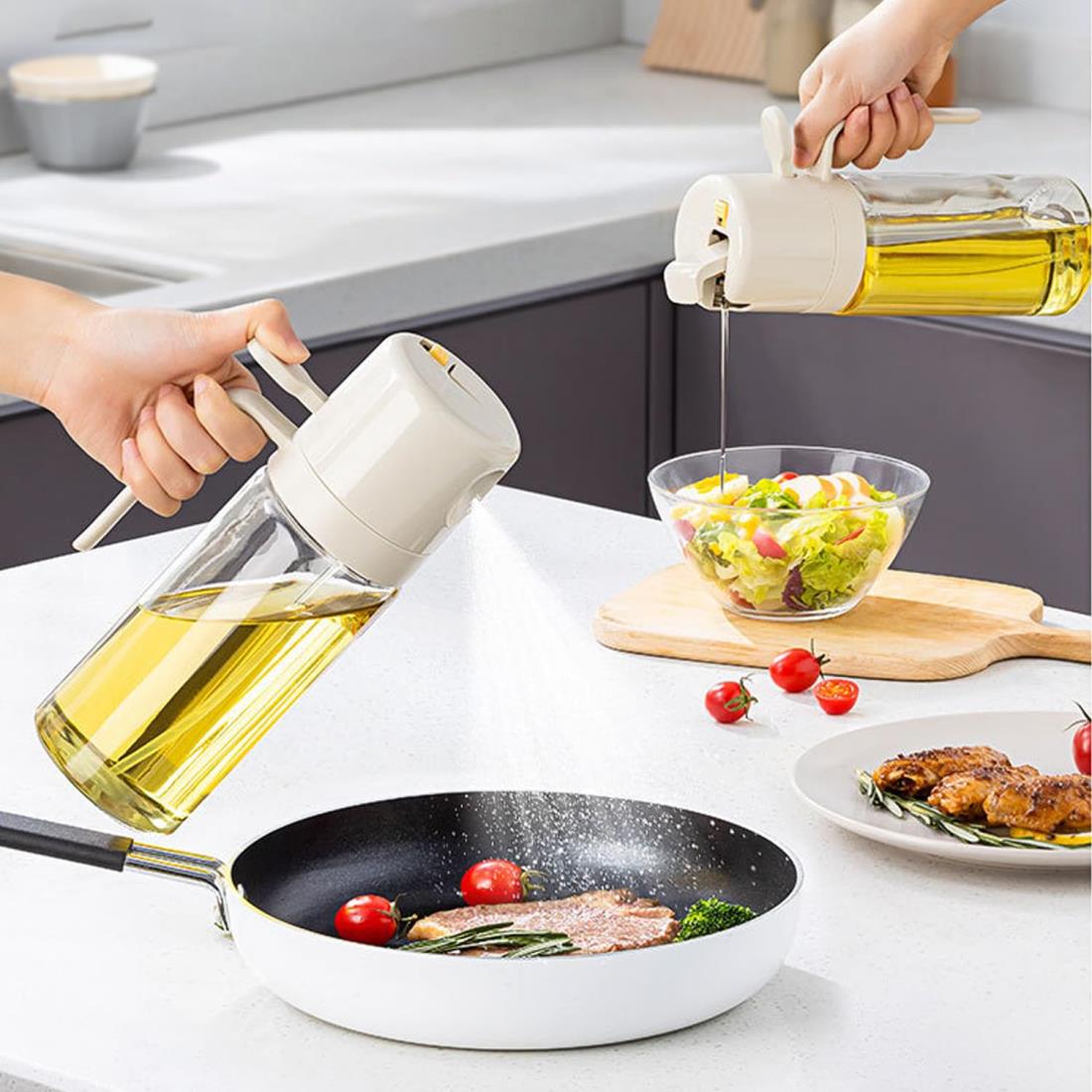 WIEXUNオイルスプレー オイルボトル 2in1オリーブオイル 霧吹き 耐熱ガラス油ポット 極細のミスト 垂れ..