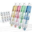 Four Candies 修正テープ 詰め替え式 6mm かわいい ペン 型 本体4個+4個の追加詰め替え 4色セット 使いやすい ミニサイズ おしゃれ プチギフト 女の子 男の子 小学生 学校やオフィス用品に最適 ピンク イエロー ブルー グリーン
