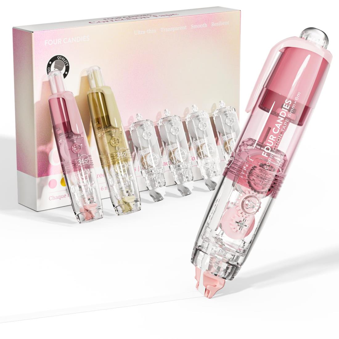 Four Candies 修正テープ 詰め替え式 6mm かわいい ペン 型 本体2個+4個の追加詰め替え 使いやすい ミニサイズ おしゃれ プチギフト 女の子...