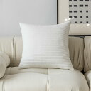 Demetex クッションカバー 45×45cm 1枚セット コーデュロイ ション おしゃれ 北欧 洗える ふわふわ 隠れるファスナー ストライプ ソファー用背当て 装飾枕カバー 白【カバーのみの販売】