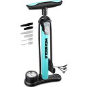 【全バルブ対応】MOHEGIA 自転車 空気入れ 160PSI 圧力計付き:仏式 米式 英式バルブ対応 フロアポンプ - 軽量 コンパクト ボール/浮き輪用 - ブルー