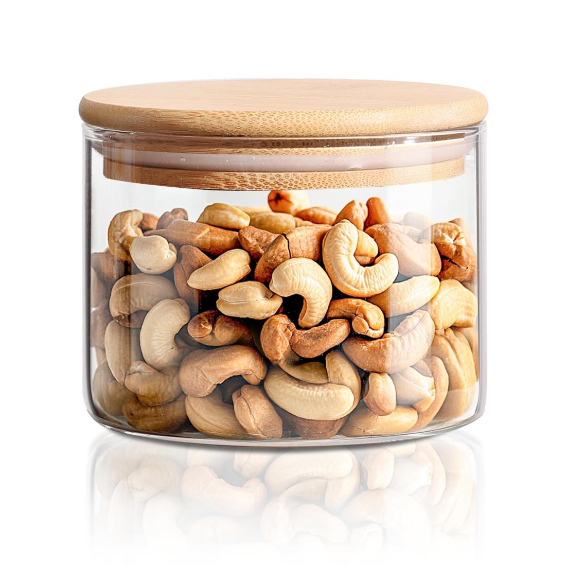 ComSaf コーヒー豆 保存容器 密閉 450ml キャニスター ガラス 竹蓋付き 密閉容器 調味料入れ 塩 砂糖入れ ナッツの乾物保存 丸型 1個セットキッチン収納用