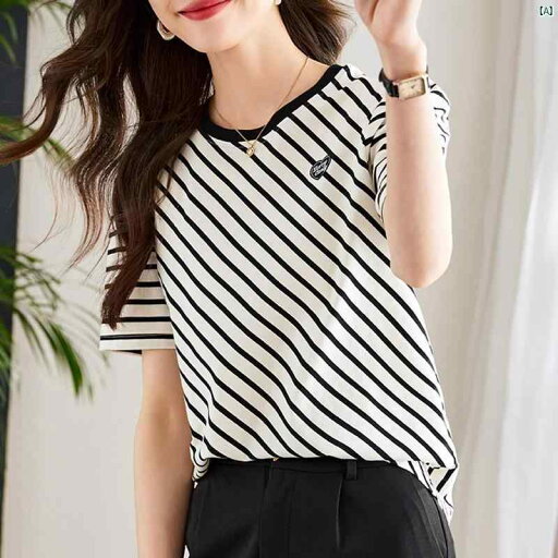 レディース 春コーデ 夏コーデ ファッション ストライプ 柄 売れ筋 半袖 Tシャツ、 女性 用 2025 年 夏 、 純綿、 ファッショナブル 気質、 ゆったりと した ボディ シャツ レディース 春コーデ 夏コーデ ファッション ストライプ 柄 売れ筋 半袖 Tシャツ、 女性 用 2025 年 夏 、 純綿、 ファッショナブル 気質、 ゆったりと した ボディ シャツ