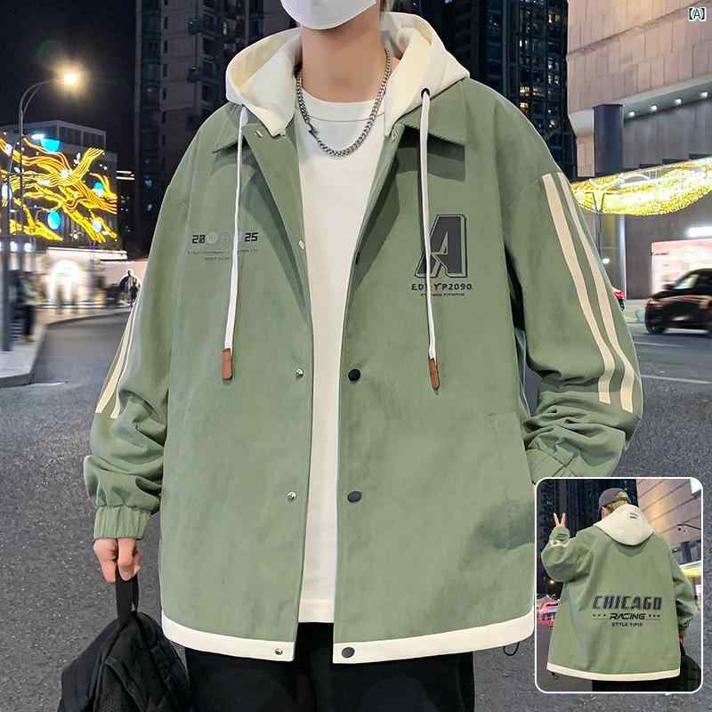 メンズ　コーデ　ファッション　春　秋 取り外し 可能 フード付き メンズジャケット カジュアルスタイリッシュ新 ティーンエイジャー